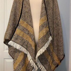 MAJE Poncho Wool Alpaca Chunky Knit Sweater ONE SIZE Fringe